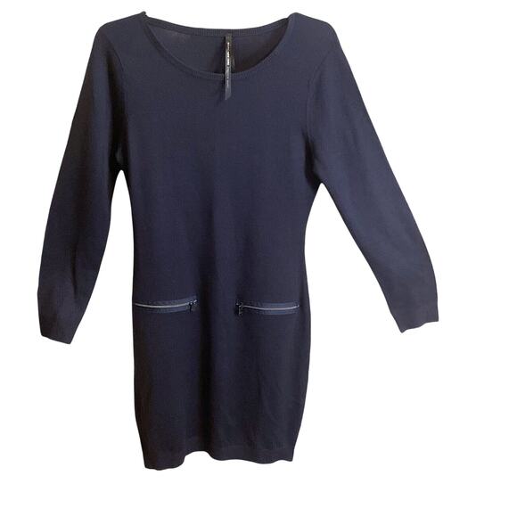 Andrew Marc New York Sweater Dress Women's SZ M Black Long Sleeved Zip Pockets - Picture 3 of 10